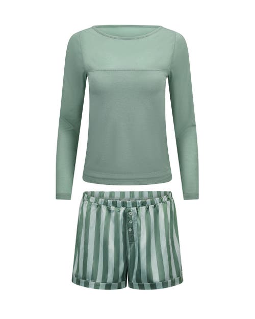 Adore Me Mei Long Sleeve & Shorts Pajama Set In Gray