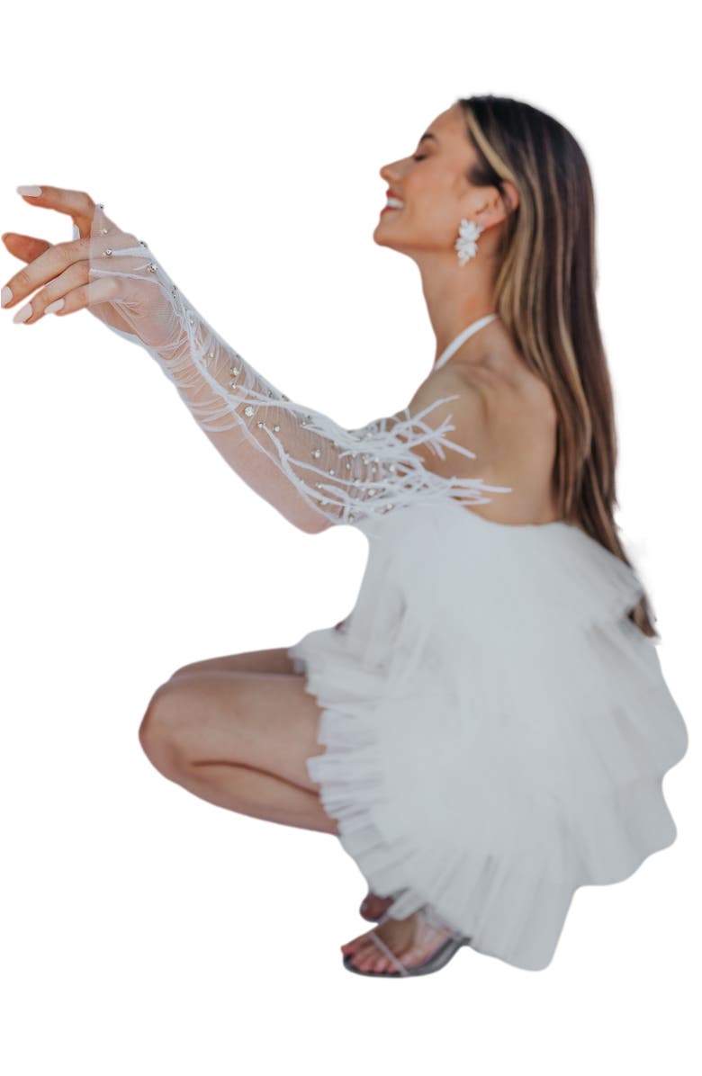 Untamed Petals Monroe Feather Gloves, Alternate, color, Ivory