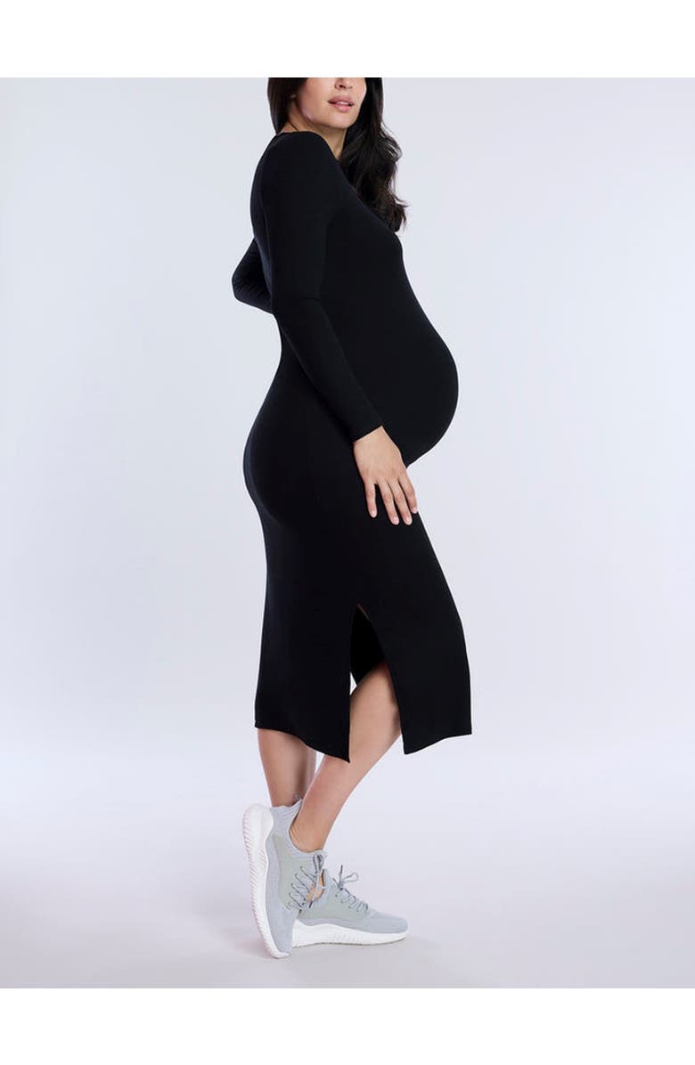 MOTHERHOOD MATERNITY Crew Neck Rib Knit Long Sleeve Column Dress, Alternate, color, Black