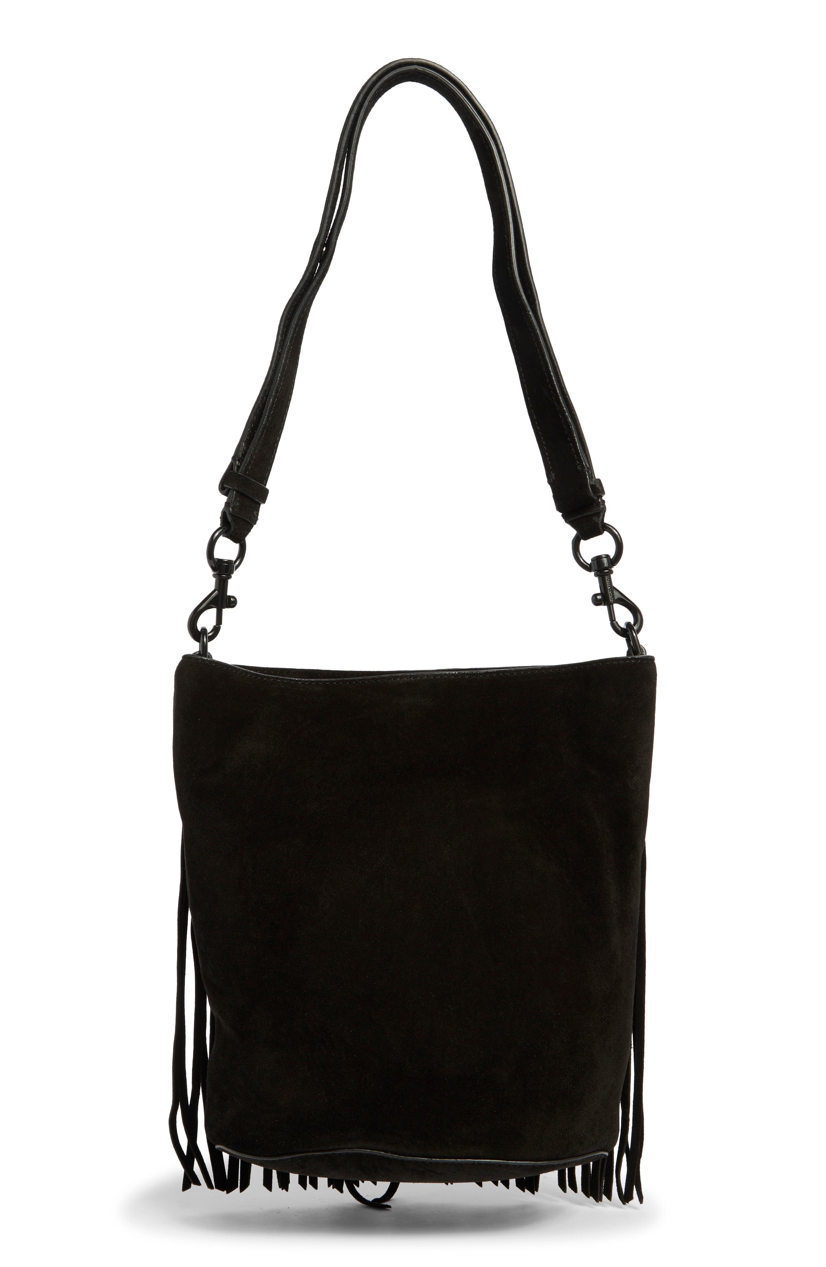 Rebecca Minkoff Darren Fringe Bucket Bag, Alternate, color, Black