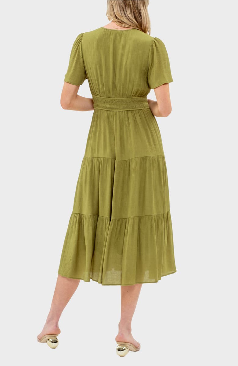 AUGUST SKY Split Neck Tiered Midi Dress, Alternate, color, Kiwi