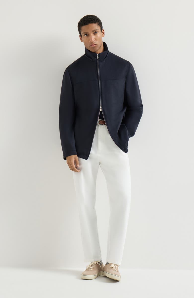 Brunello Cucinelli Lightweight cashmere flannel biker jacket, Alternate, color, Navy Blue