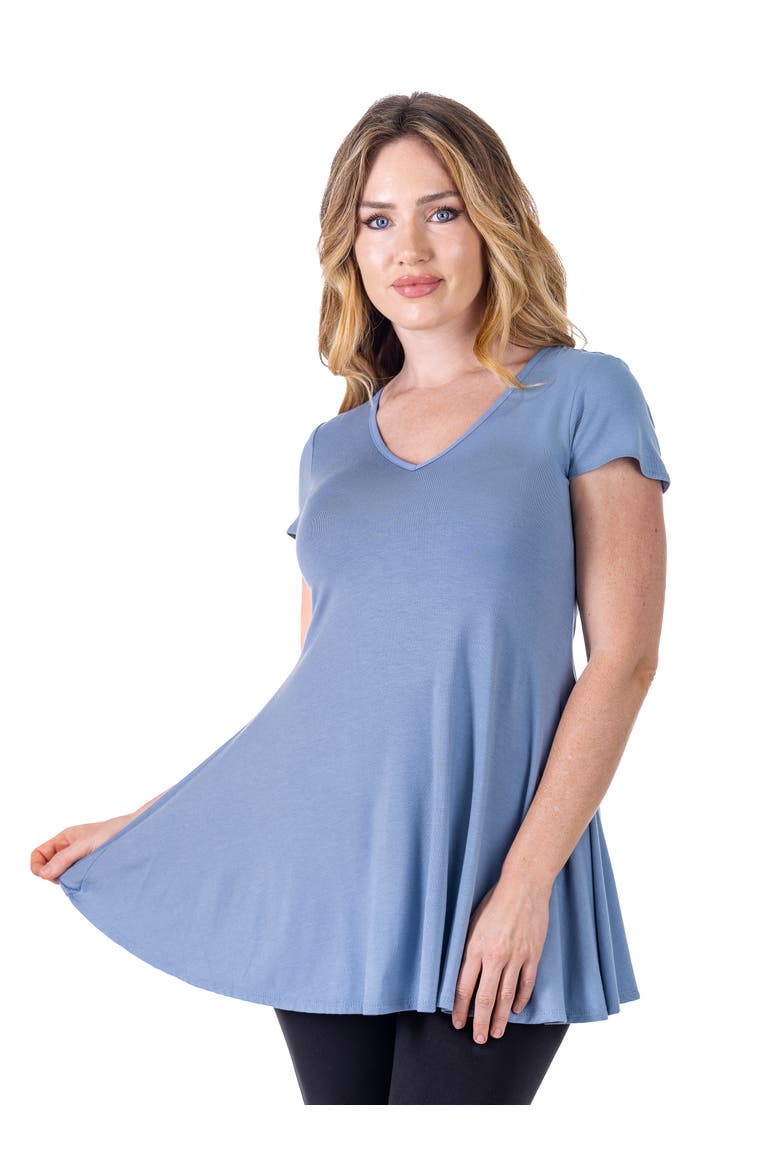 Short Sleeve Loose Fit Tunic Top with V-Neck, Main, color, Blue
