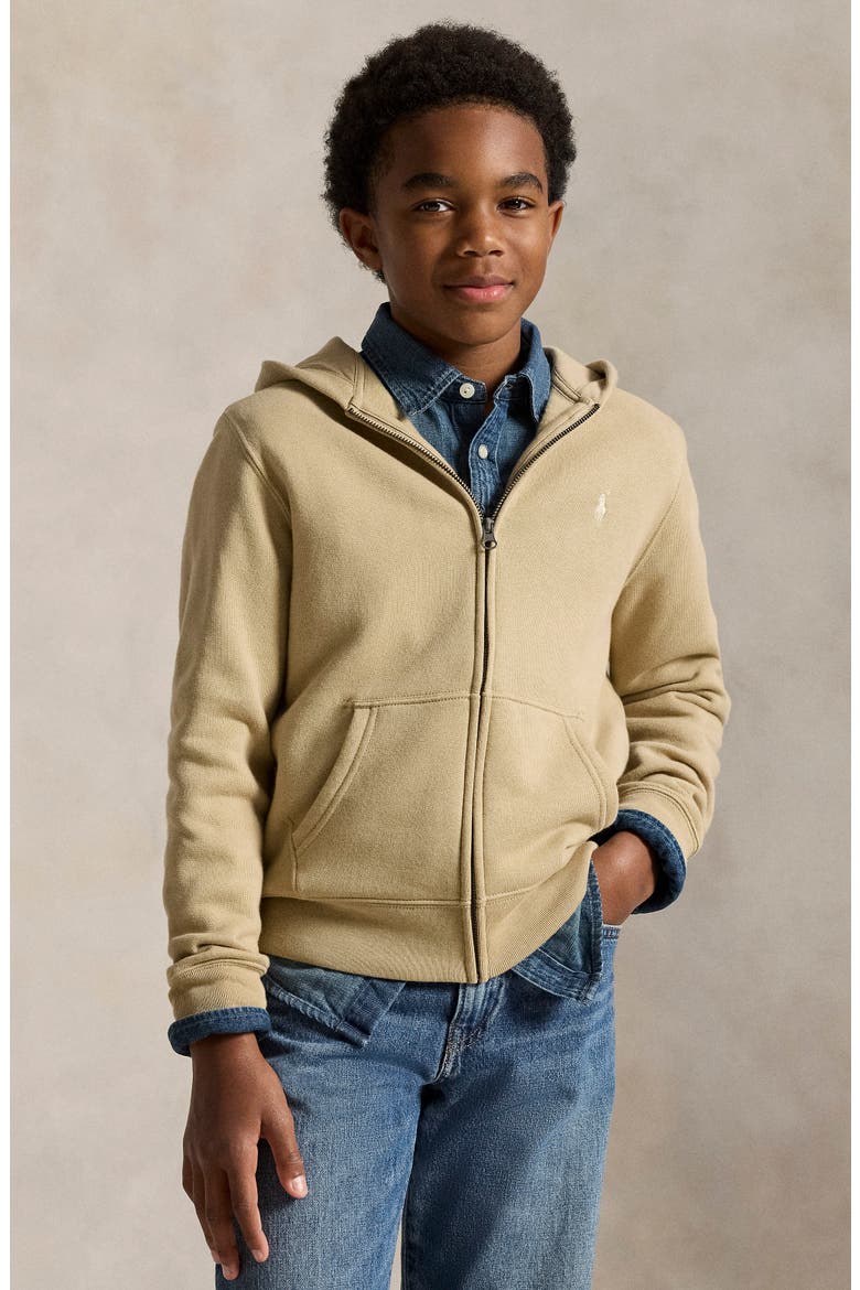 Kids' Full Zip Fleece Hoodie, Alternate, color, CLASSIC KHAKI/ C8167
