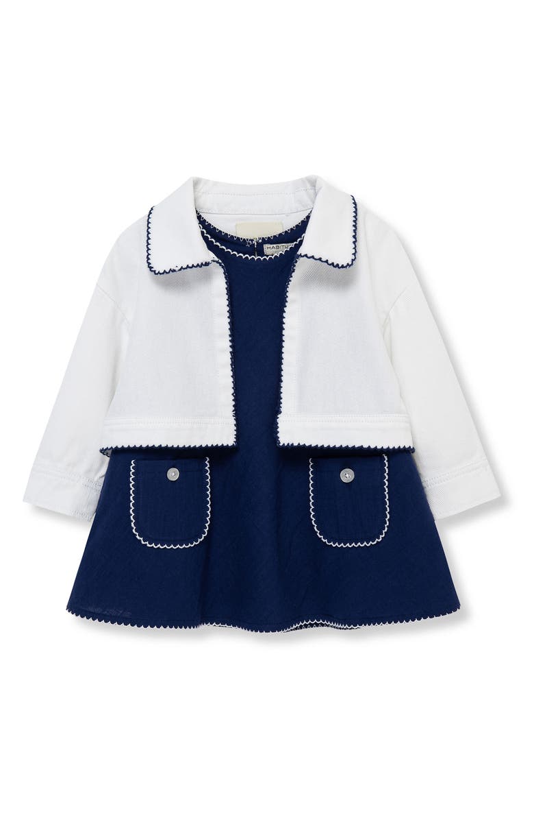 Habitual Kids Embroidered Cotton Jacket, Dress & Bloomers Set, Alternate, color, Blue