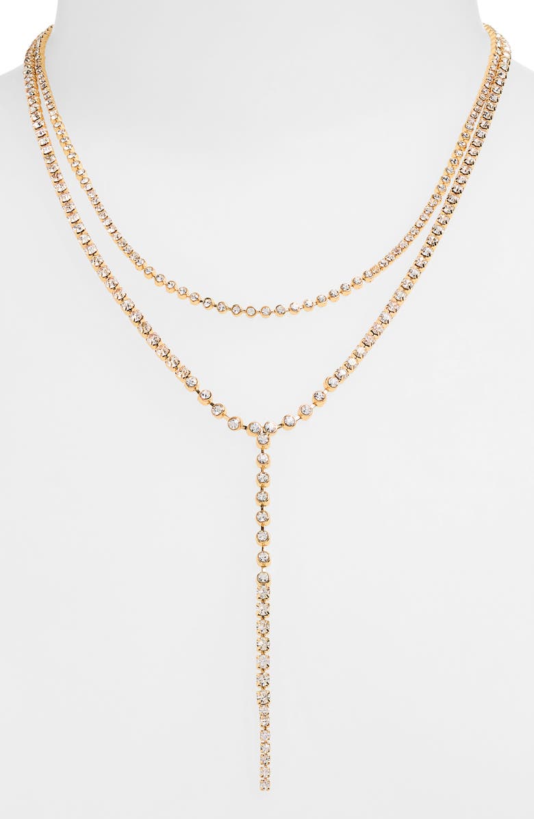 BaubleBar Crystal Layered Y-Necklace, Alternate, color, Gold/ Clear