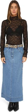 Belle & Bloom Edge Line Denim Maxi Skirt with Side Buttons