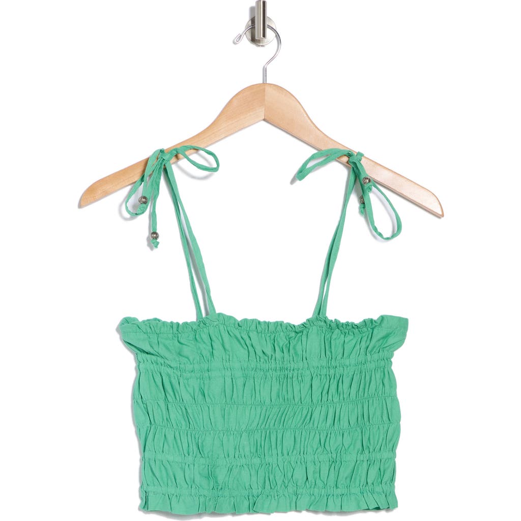 Shop Elan Tie Strap Smocked Crop Top In Mint