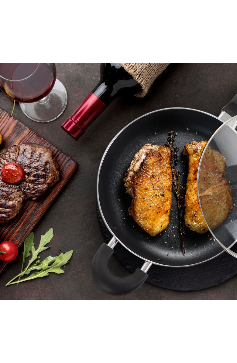 OSTER Clairborne 10.25 Inch Aluminum Sauté Pan with Lid, Alternate, color, Charcoal Grey