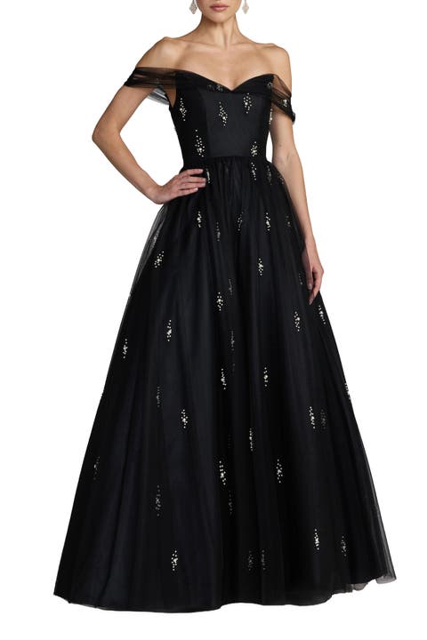 Pearl Embellished Off The Shoulder Ball Gown