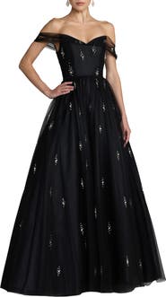 Mac Duggal Pearl Embellished Off The Shoulder Ball Gown