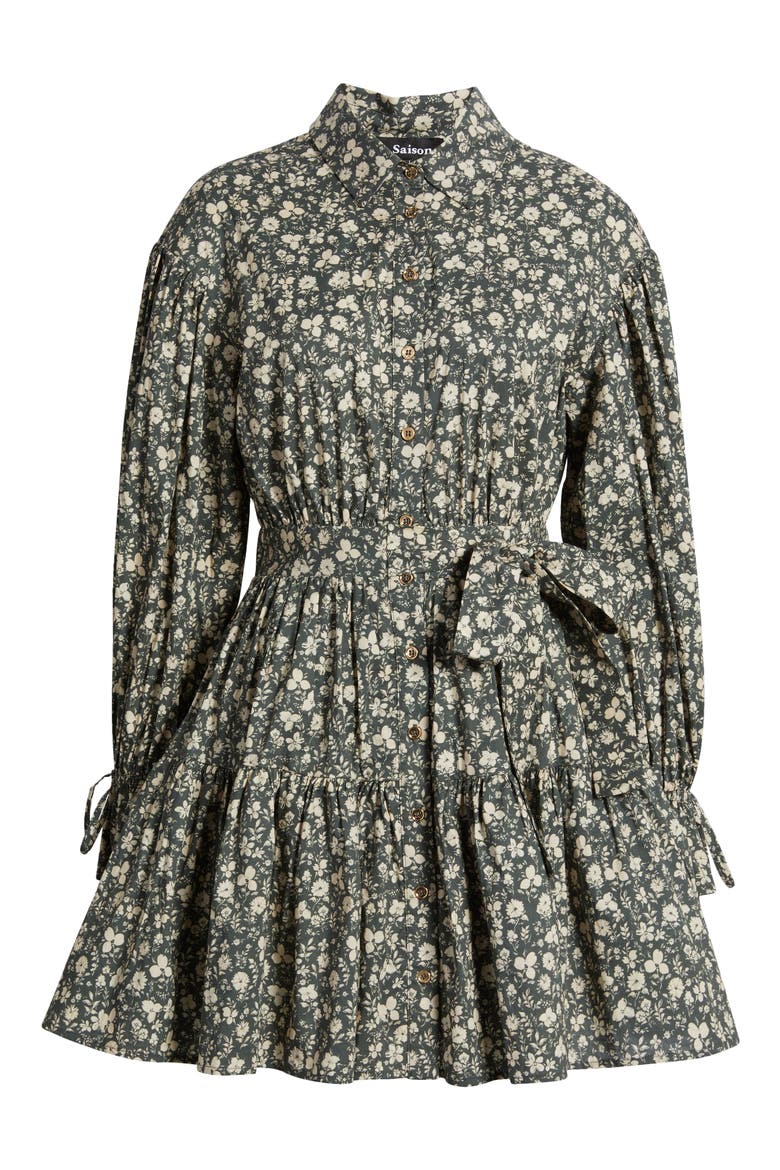 Floral Print Long Sleeve Cotton Shirtdress, Alternate, color, DARK GREEN NATURAL