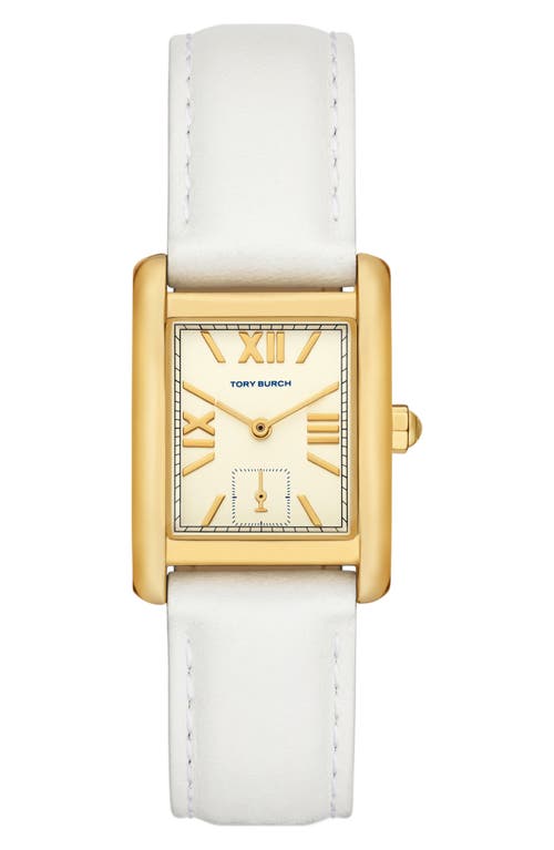 Shop Tory Burch The Eleanor Leather Strap Watch, 25mm X 34mm In Ivory