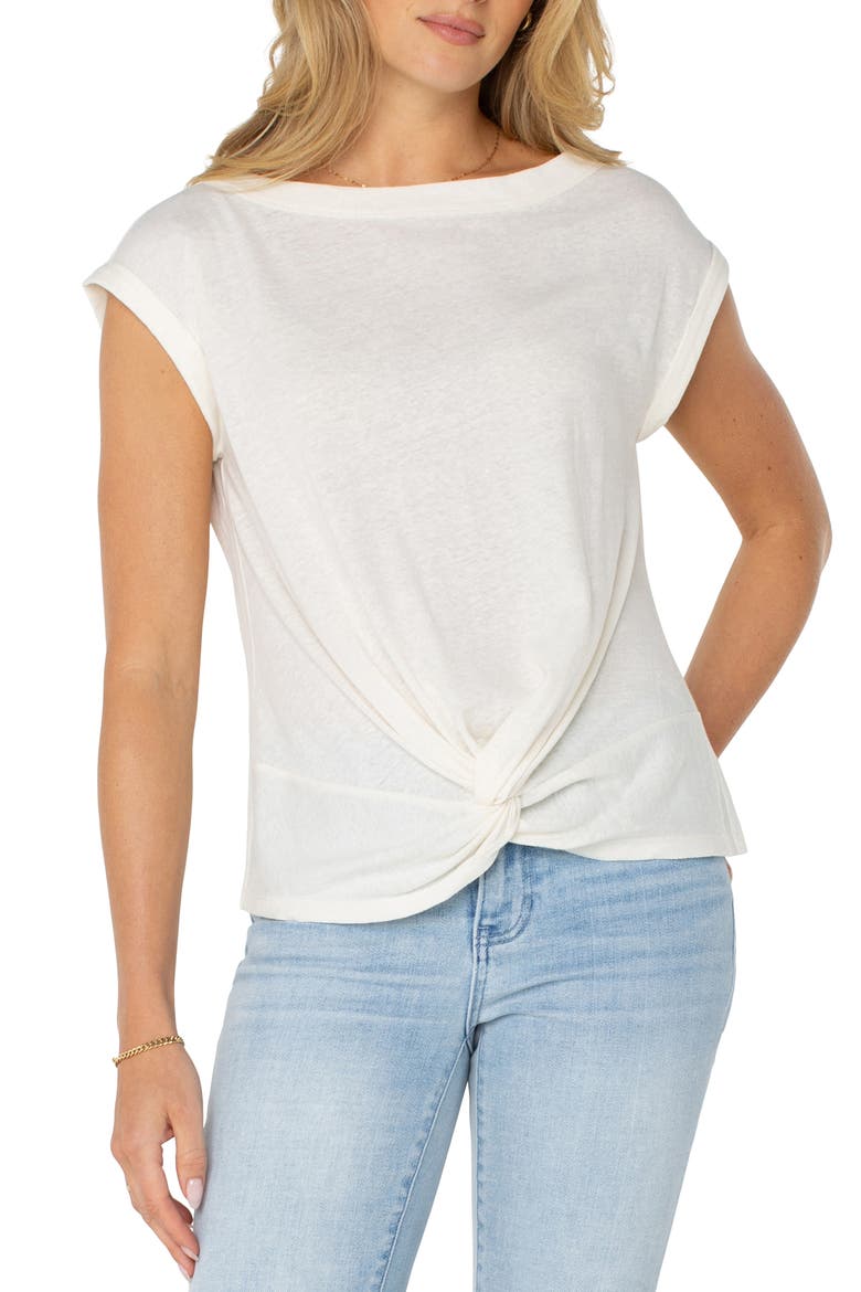 Knot Front Linen Blend T-Shirt, Alternate, color, WHIPPED CREAM