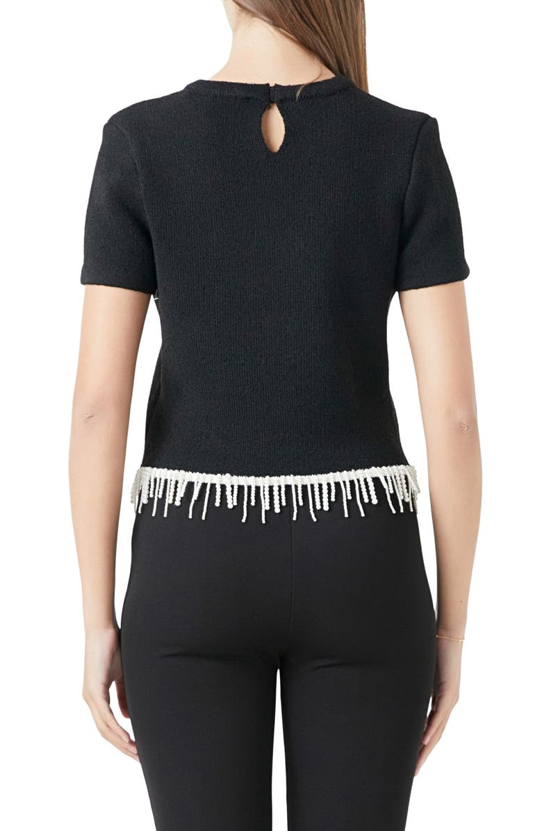 Endless Rose Imitation Pearl Hem Short Sleeve Sweater, Alternate, color, Black