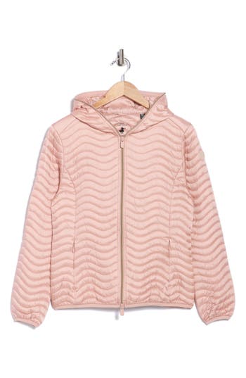 Save The Duck Jinnie Hooded Wavy Quilted Jacket In Pink