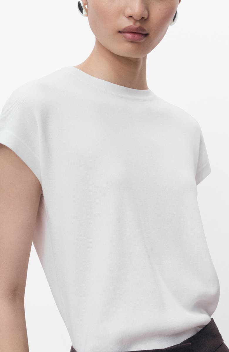 MANGO Short Sleeve Cotton Blend Sweater, Main, color, White