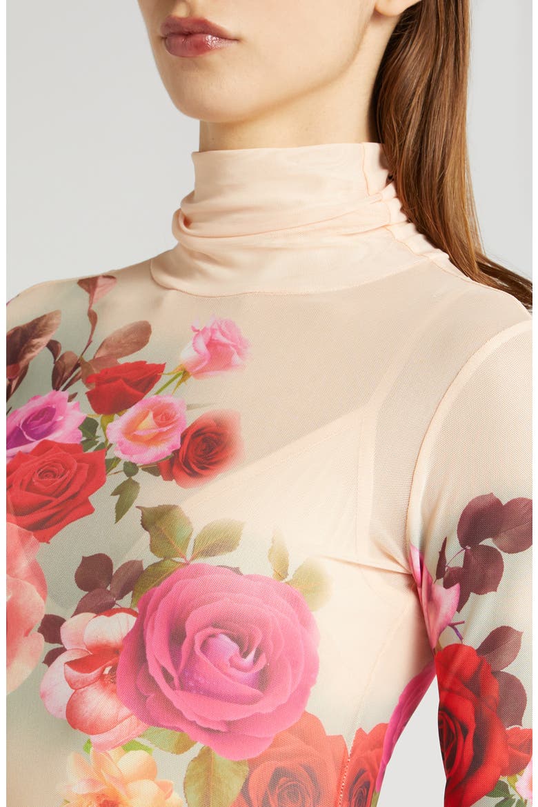 Billie Print Long Sleeve Semisheer Dress, Alternate, color, BEIGE ROSE SWIRL