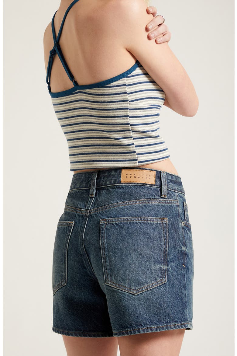 Sophie Mid Rise Denim Mom Shorts, Alternate, color, DARK INDIGO