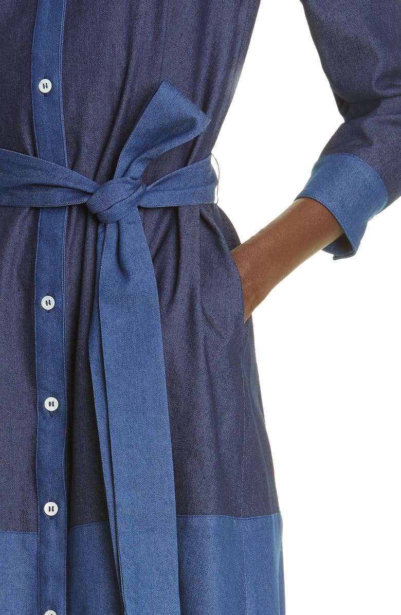 Carolina Herrera Colorblock Long Sleeve Denim Shirtdress, Alternate, color, 