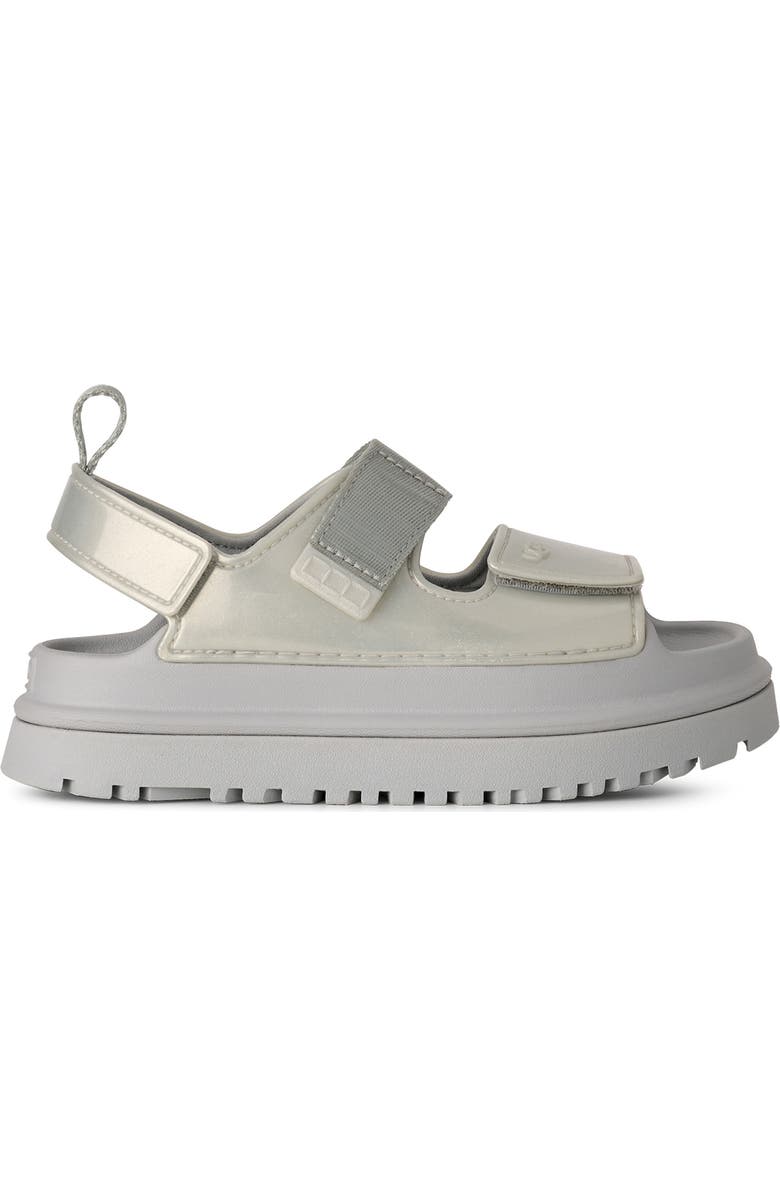 UGG<sup>®</sup> Kids' Goldenglow Glossy Sparkles Water Friendly Sandal, Alternate, color, Silver