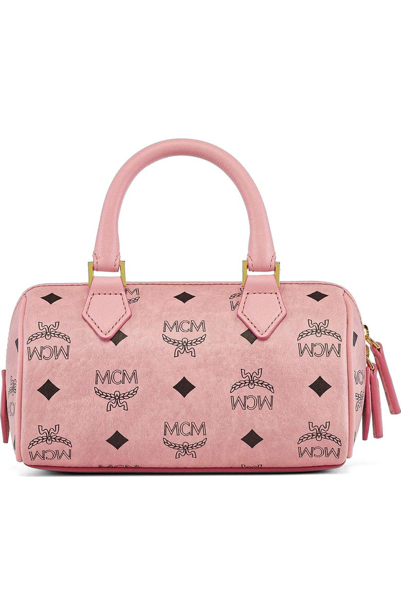 MCM Mini Ella Boston Bag in Visetos, Alternate, color, Soft Pink