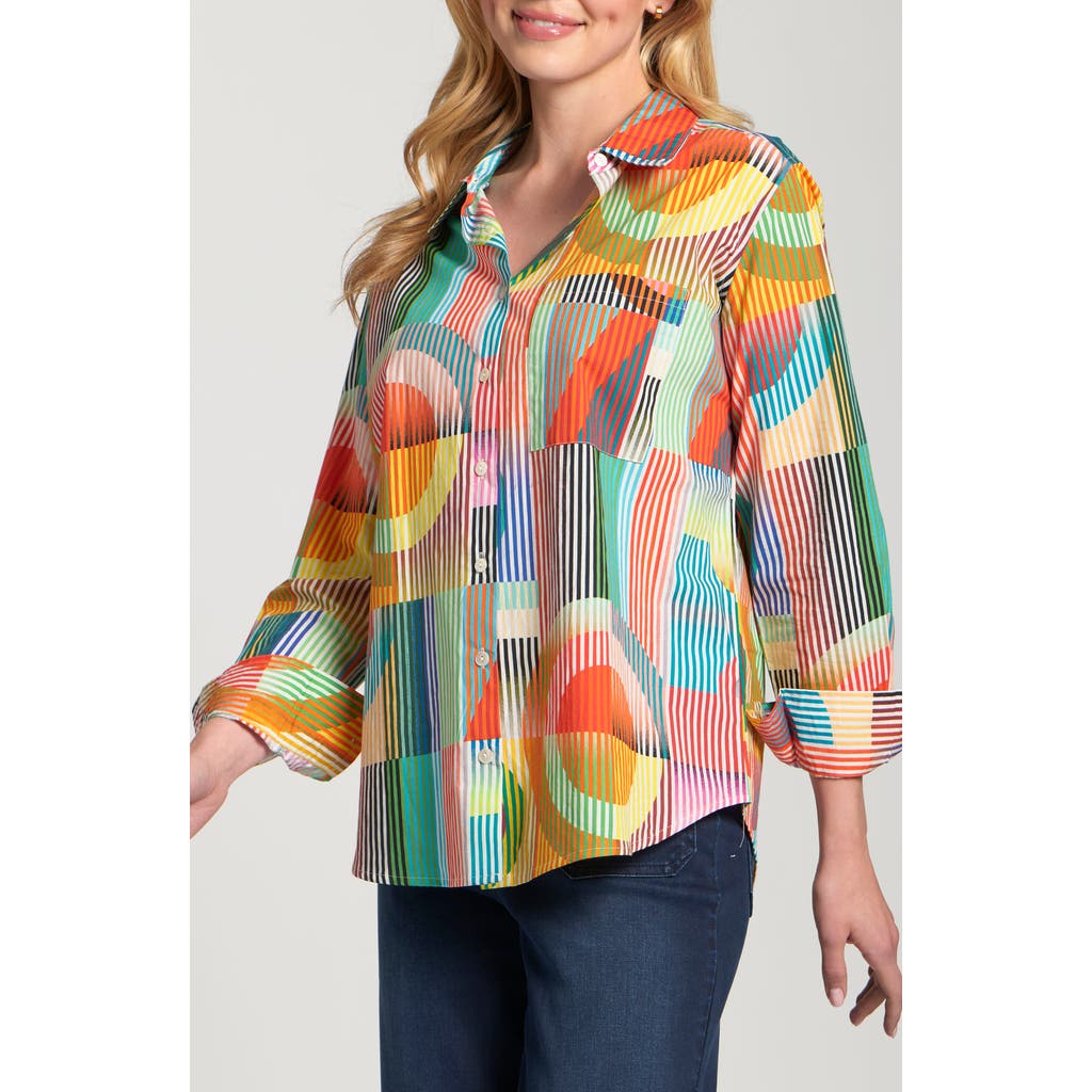 Apny Boyfriend Poplin Button-up Shirt In Multi