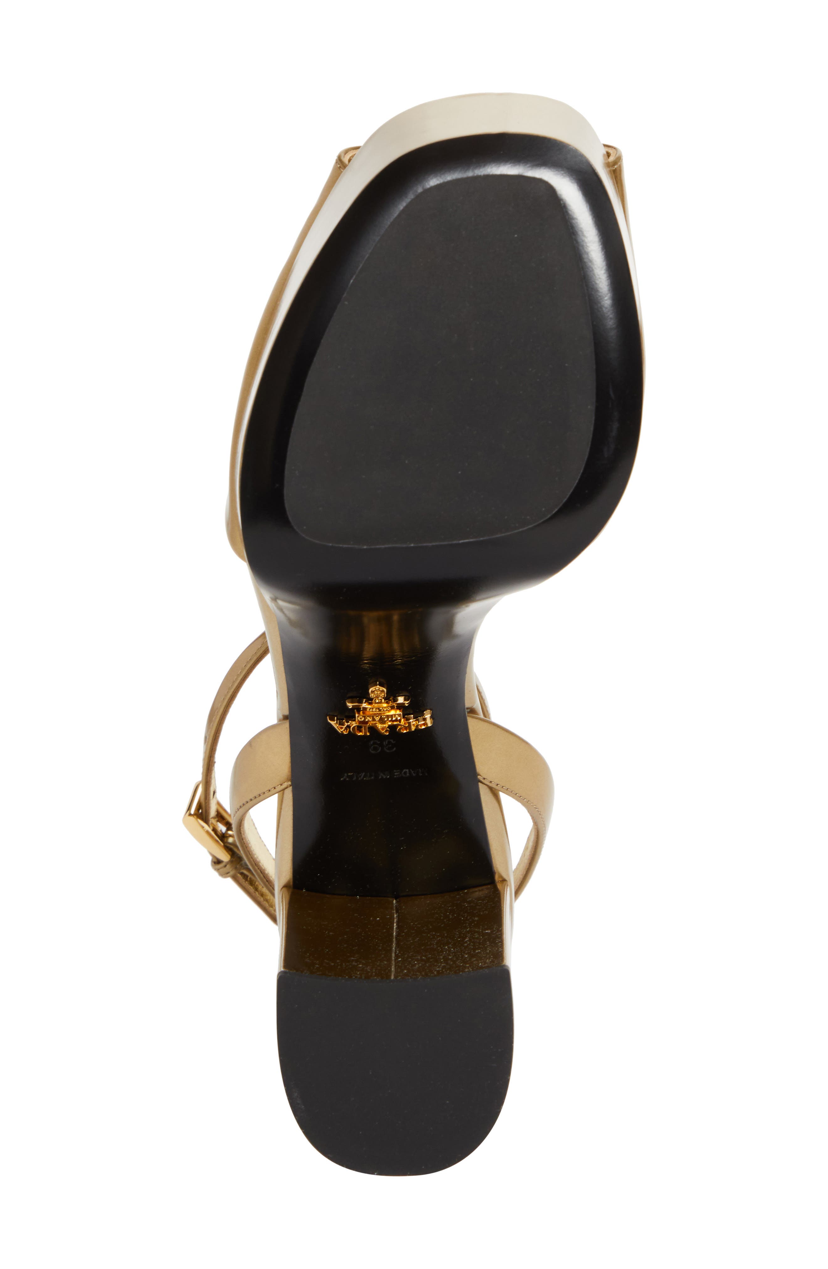 Prada Logo Metallic Leather Platform Sandal, Alternate, color, Platino