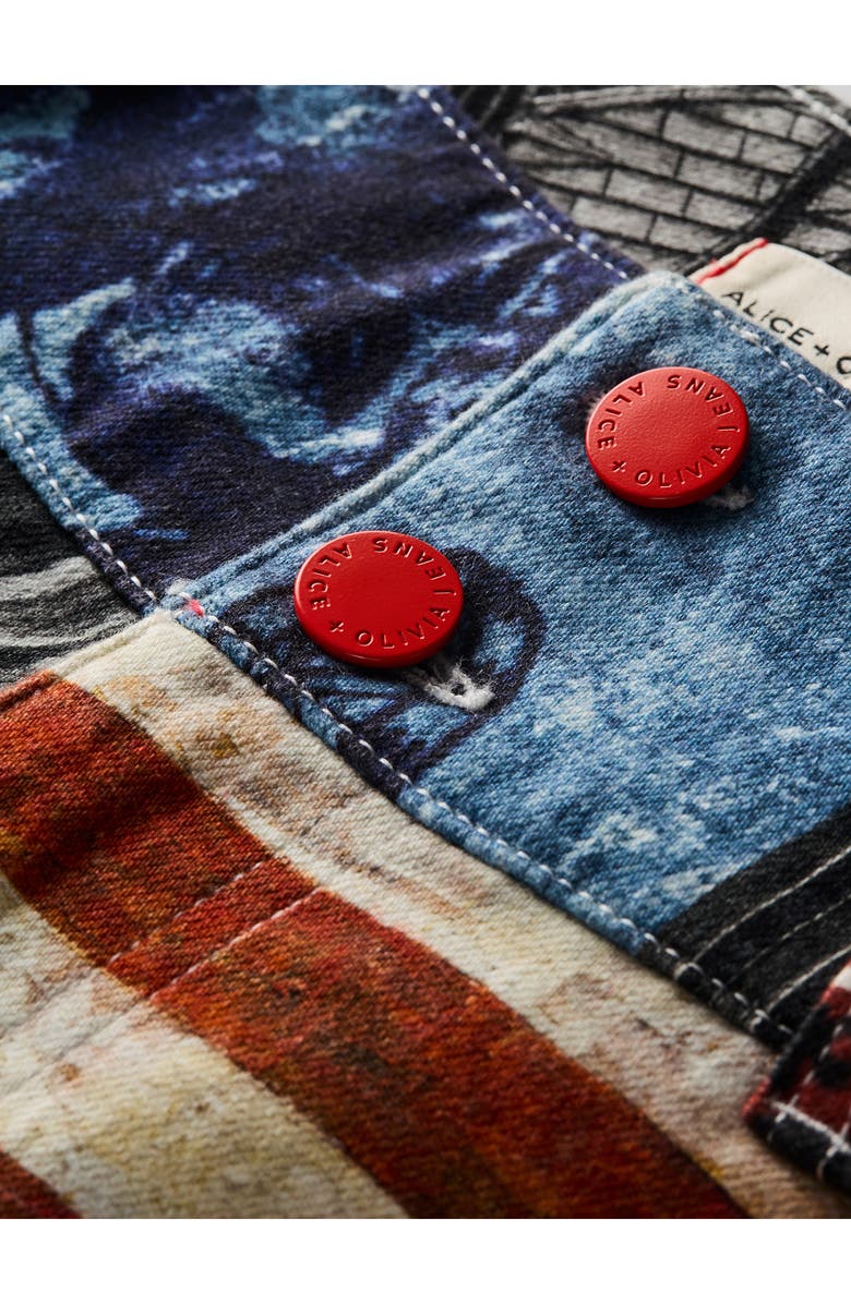 Alice + Olivia Kai Low Rise Flare Patchwork Jeans, Alternate, color, Open Road