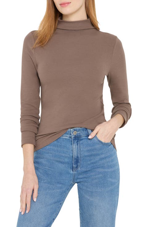 Perfect Rib Cotton Blend Funnel Neck Top