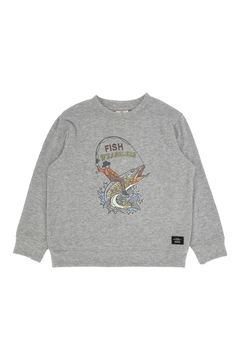 Kids' Fish Wrangler Hacci Knit Pullover, Main, color, HEATHER GRAY