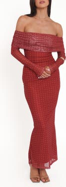 Petal & Pup Zeva Off the Shoulder Long Sleeve Mesh Maxi Dress