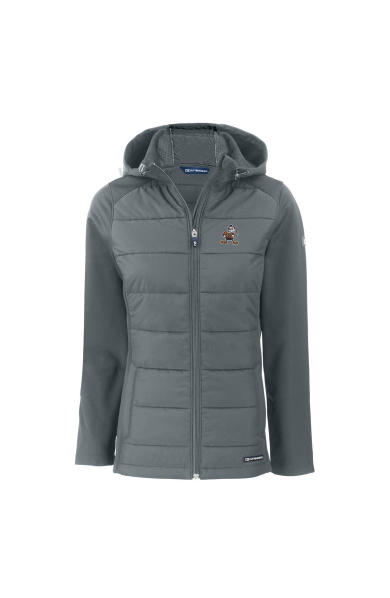 Cutter & Buck Women's Cutter & Buck  Gray Cleveland Browns Throwback Evoke Hybrid Eco Softshell Recycled Full-Zip Hoodie Jacket, Alternate, color, 