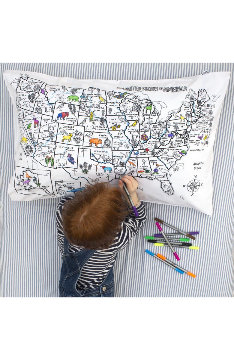 Eat Sleep Doodle Color Your Own Pillowcase US Map, Alternate, color, White