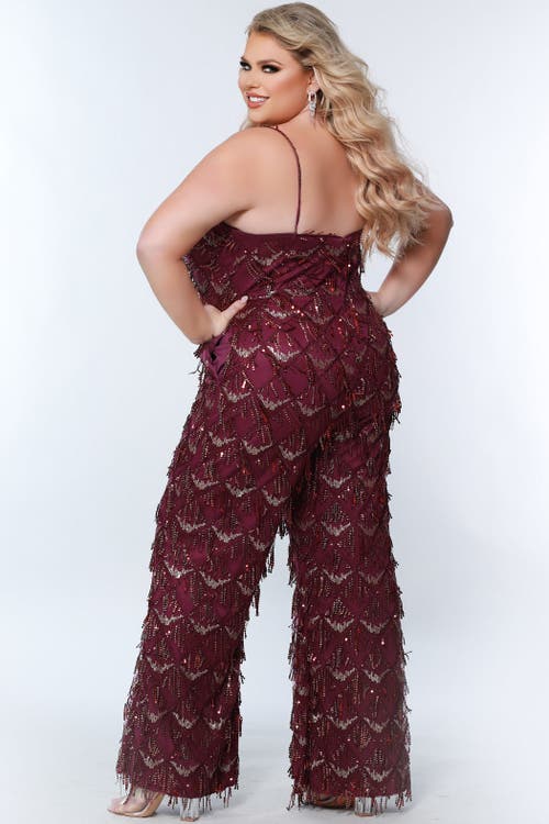 SYDNEY'S CLOSET SYDNEY'S CLOSET SPAGHETTI STRAP SEQUIN FRINGE PLUS SIZE JUMPSUIT