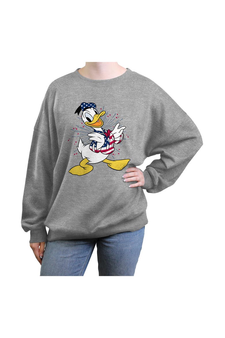 Junior's Mickey & Friends Patriotic Donald Duck  Sweatshirt, Main, color, Heather Gray