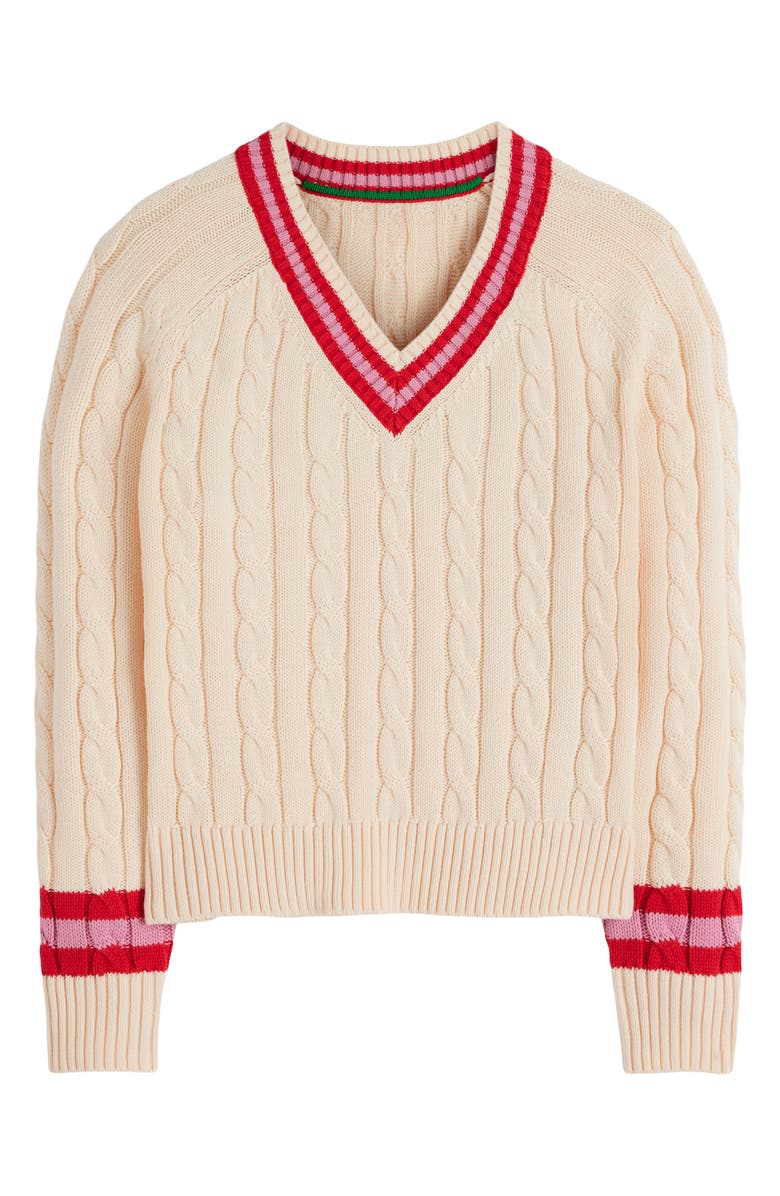 Boden Maeve Cable Stitch Cotton V-Neck Sweater, Alternate, color, 