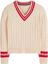 Boden Maeve Cable Stitch Cotton V-Neck Sweater
