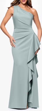 Xscape Evenings One-Shoulder Ruffle Scuba Crepe Gown