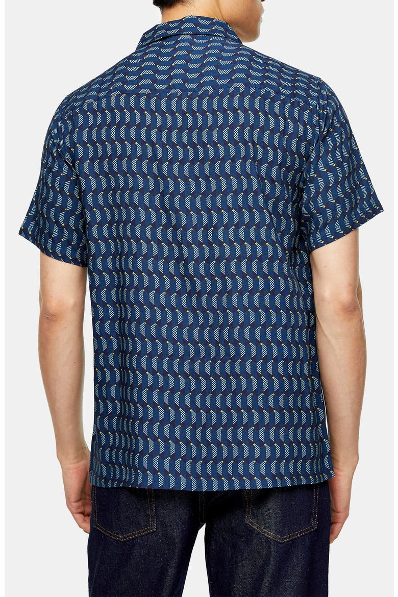 Slim Fit Geometric Print Camp Shirt, Alternate, color, NAVY BLUE