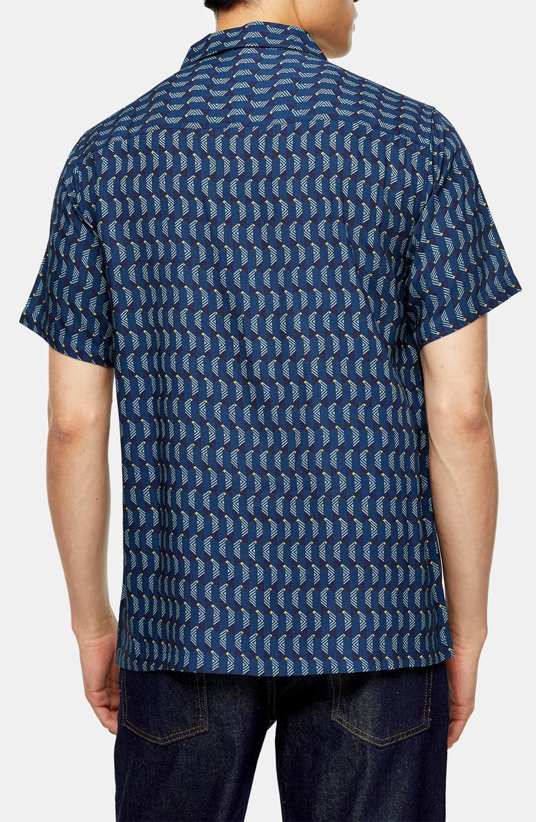 Topman Slim Fit Geometric Print Camp Shirt, Alternate, color, 