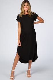 PinkBlush Ribbed Curved Hem Midi Dress