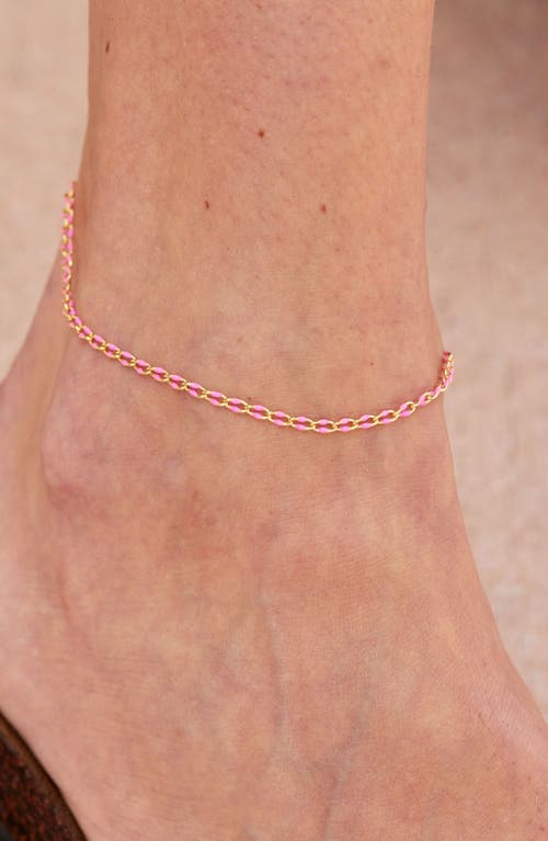 Savvy Cie Jewels Enamel Dot Chain Anklet In Gold/pink