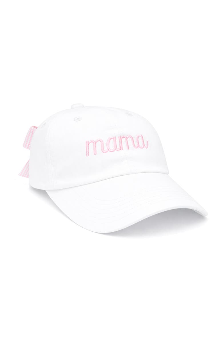 Bits & Bows Women's Mama Bow Baseball Hat, Main, color, White/Pink