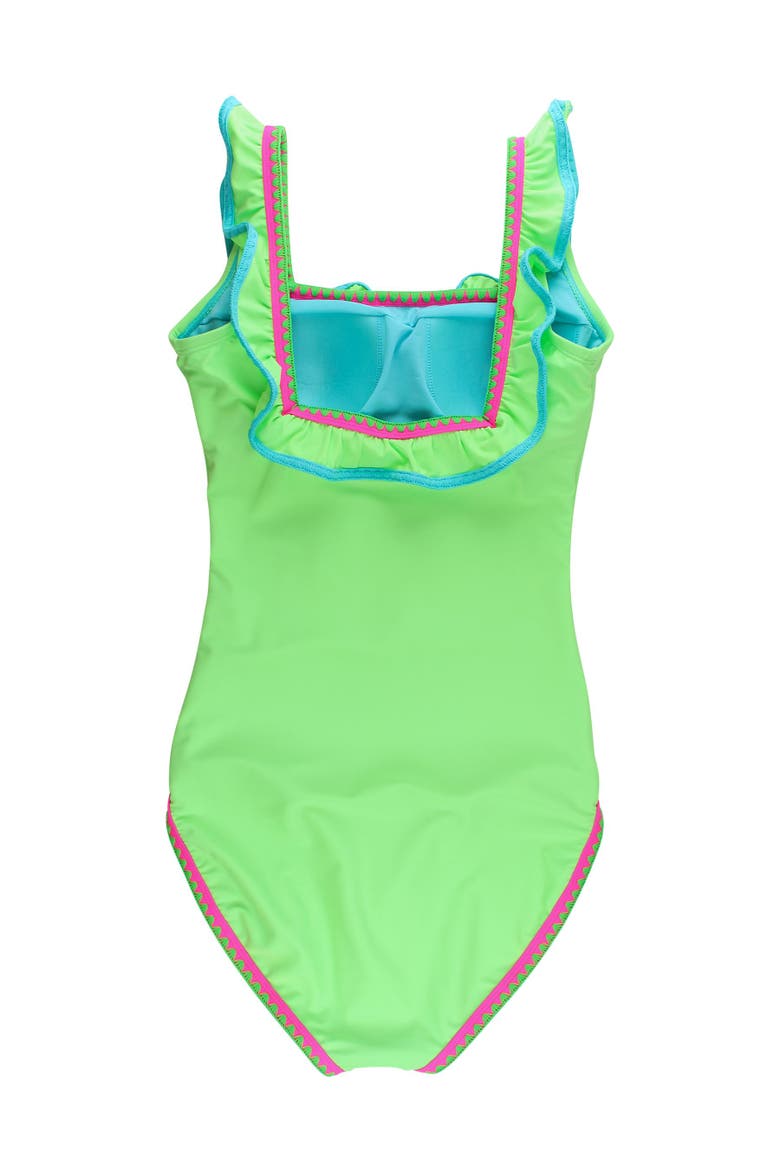 UPF50+ Women's Crochet Ruffle One Piece Swimsuit, Alternate, color, Neon Honeydew