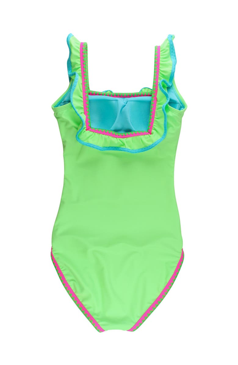 RuffleButts UPF50+ Women's Crochet Ruffle One Piece Swimsuit, Alternate, color, Neon Honeydew