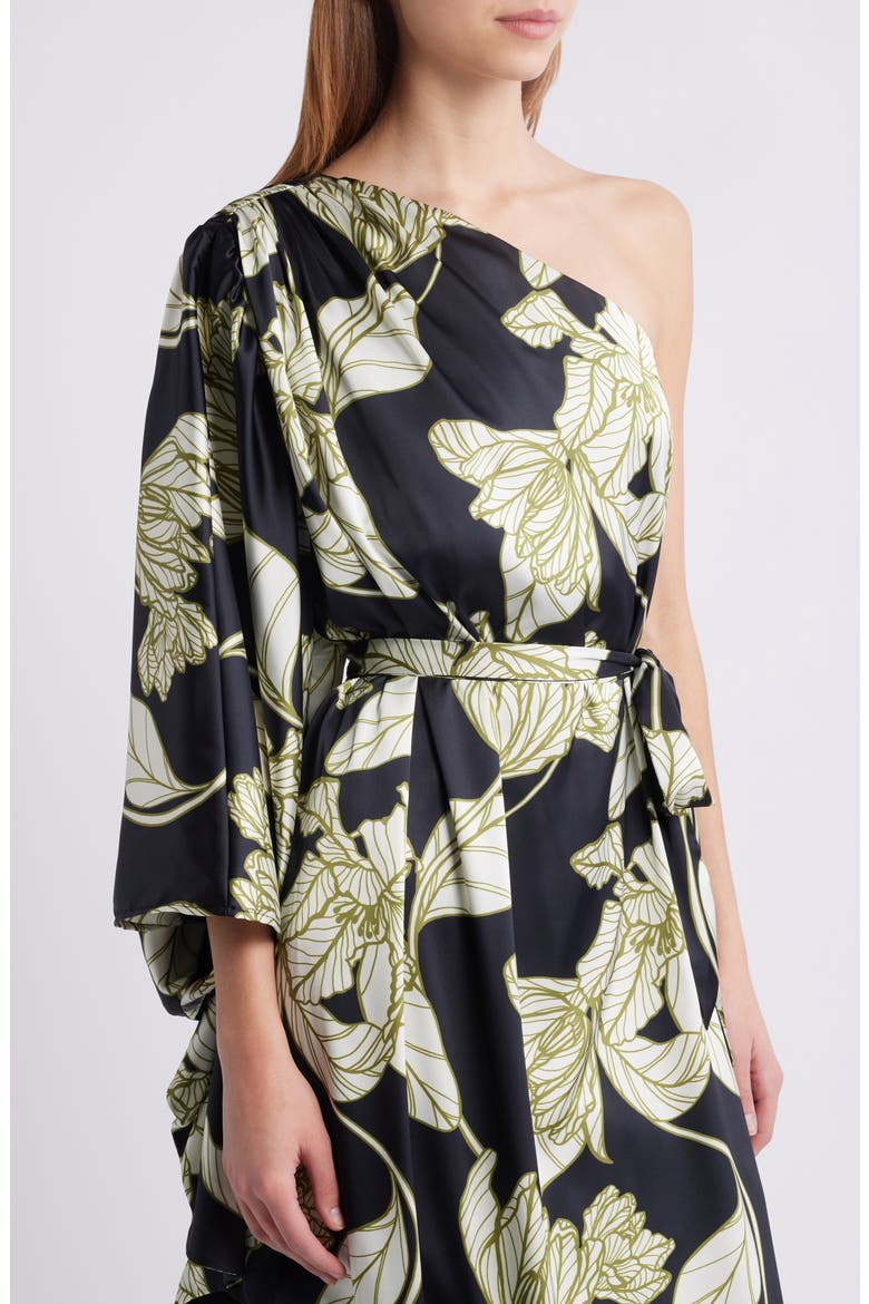 One-Shoulder Single Long Sleeve Cocktail Dress, Alternate, color, BLACK DRAMATIC VINING IRIS