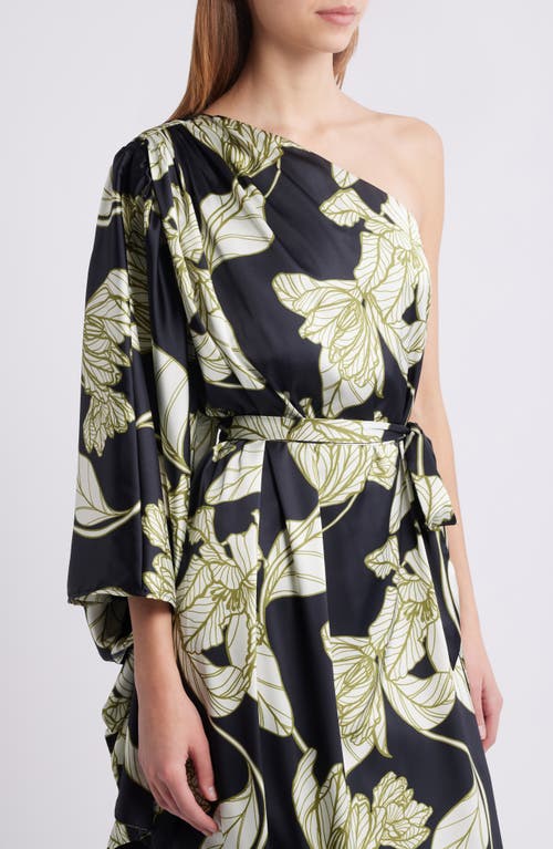 Shop Hutch One-shoulder Single Long Sleeve Cocktail Dress In Black Dramatic Vining Iris
