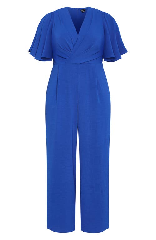 City Chic Braelynn Flutter Sleeve Jumpsuit In Cerulean