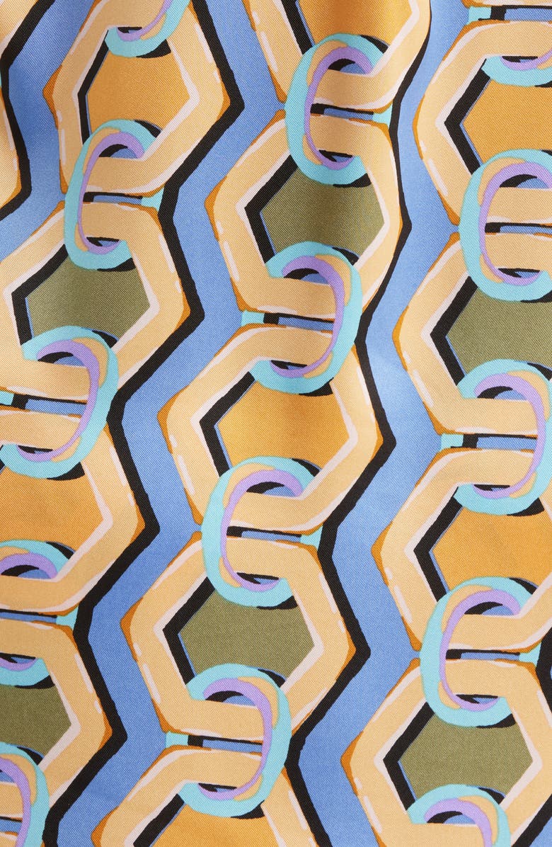 Tahari ASL Geo Print Satin Button-Up Shirt, Alternate, color, Blue Chains